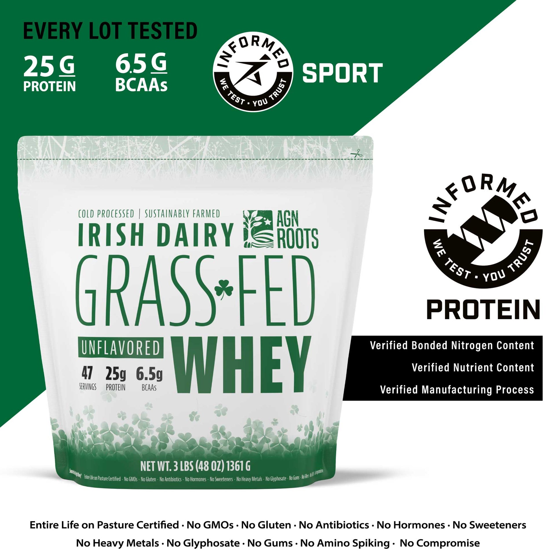 AGN Roots Certified with Informed Sport Informed Protein - Every Batch Tested NCAA Approved Whey Protein