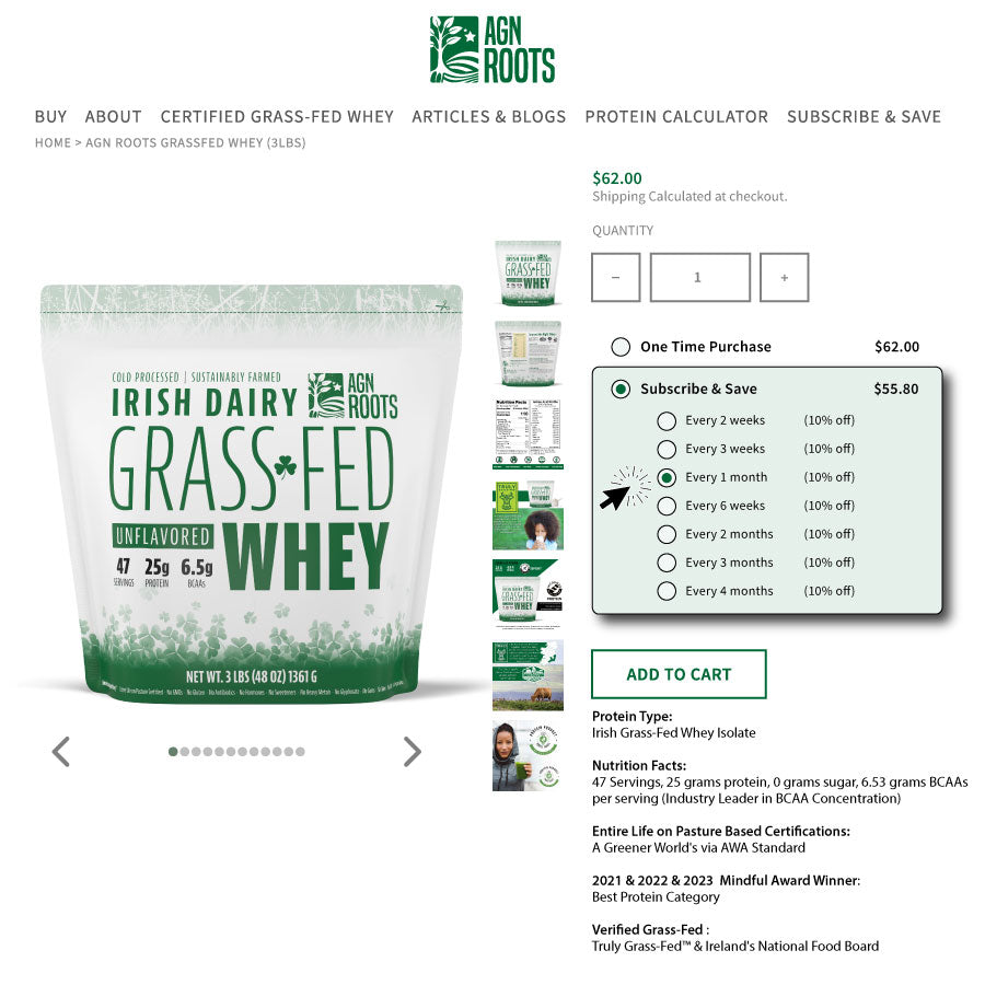 AGN Roots Grass Fed Whey Subscription Selections